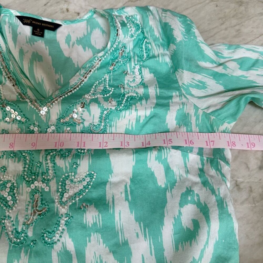 Brooks Brothers 346 100% cotton Top blouse tunic teal Pullover Sequin Beads Sz S - Picture 6 of 8